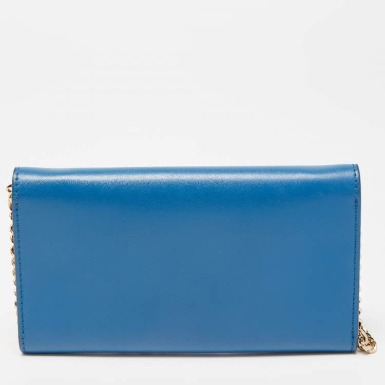 Pre Owned Salvatore Ferragamo Blue Leather Vara Bow Wallet on Chain