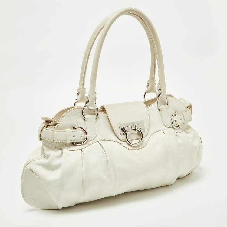 Pre Owned Salvatore Ferragamo White Leather Marisa Hobo