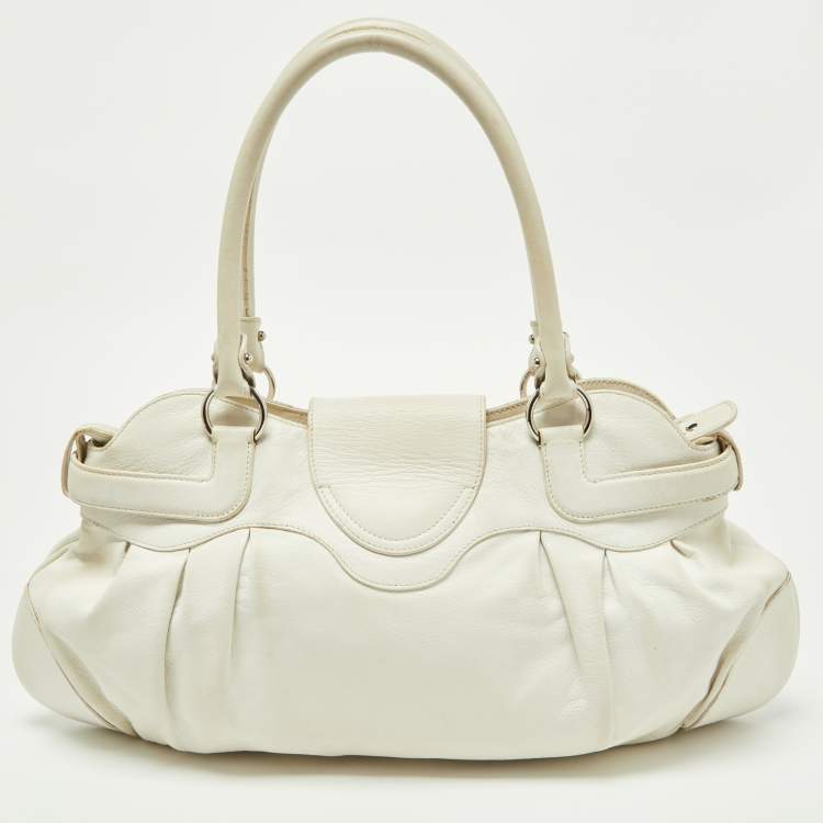 Pre Owned Salvatore Ferragamo White Leather Marisa Hobo