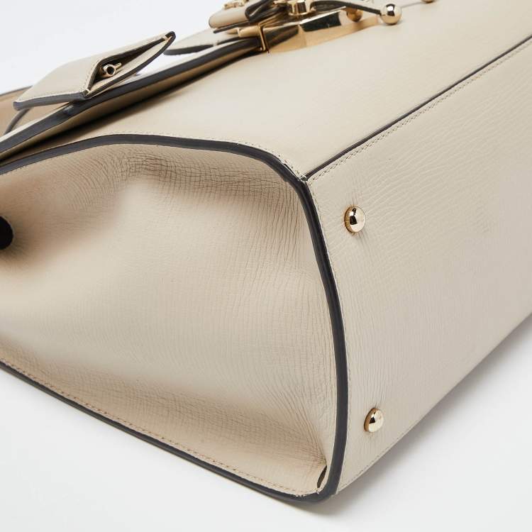 Pre Owned Salvatore Ferragamo Beige Leather Letty Top Handle Bag