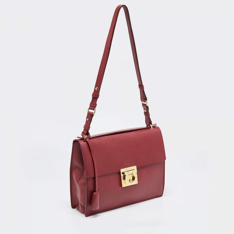 Pre Owned Salvatore Ferragamo Red Leather Gancio Lock Top Handle Bag