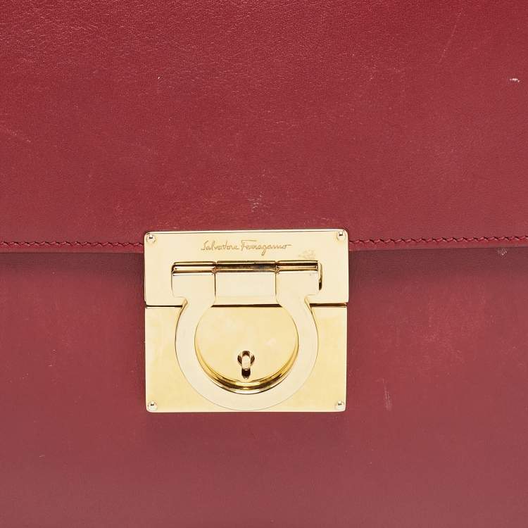 Pre Owned Salvatore Ferragamo Red Leather Gancio Lock Top Handle Bag