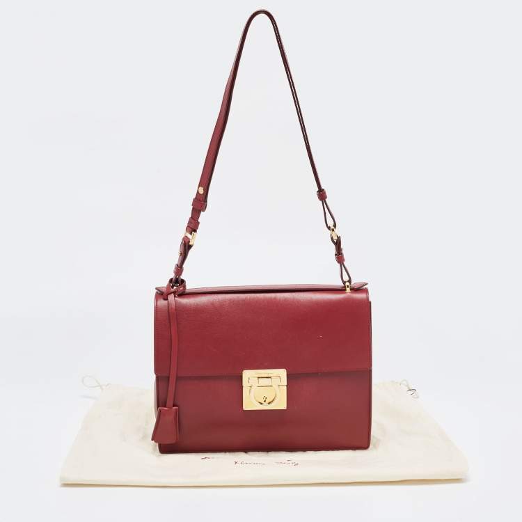 Pre Owned Salvatore Ferragamo Red Leather Gancio Lock Top Handle Bag