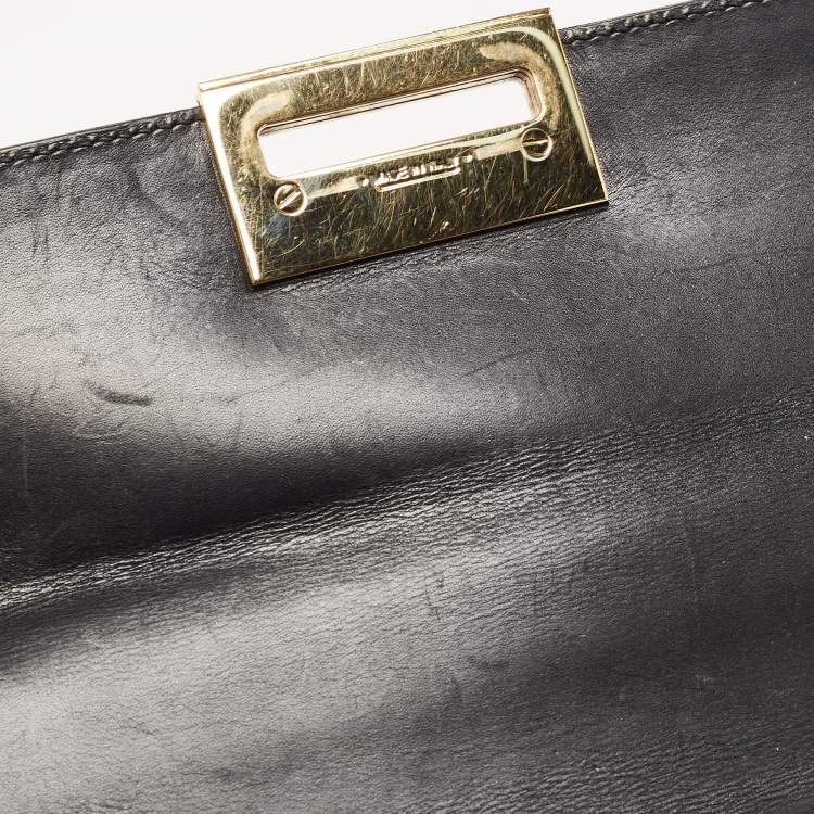 Pre Owned Salvatore Ferragamo Black Signature Embossed Leather Gancini Top Handle Bag