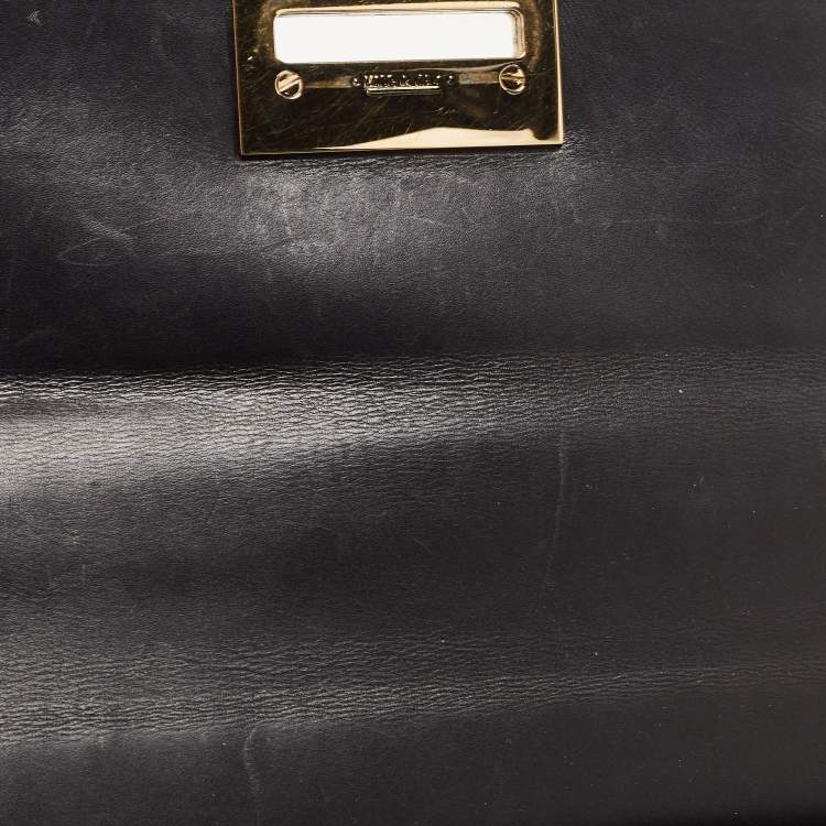 Pre Owned Salvatore Ferragamo Black Signature Embossed Leather Gancini Top Handle Bag