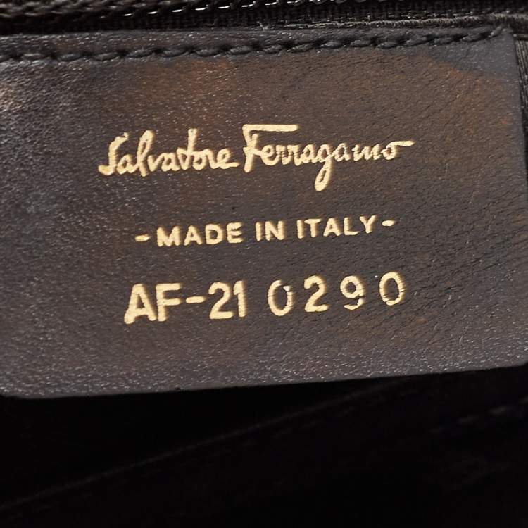 Pre Owned Salvatore Ferragamo Black Signature Embossed Leather Gancini Top Handle Bag
