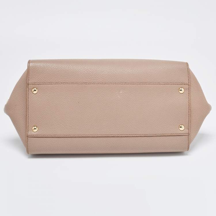 Pre Owned Salvatore Ferragamo Dark Beige Gancini Flap Top Handle Bag