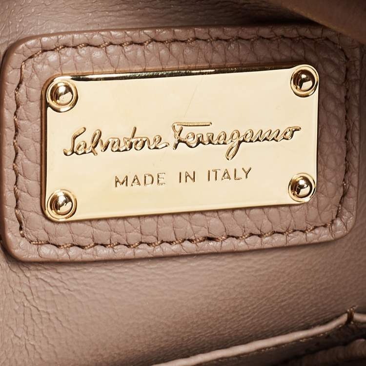 Pre Owned Salvatore Ferragamo Dark Beige Gancini Flap Top Handle Bag