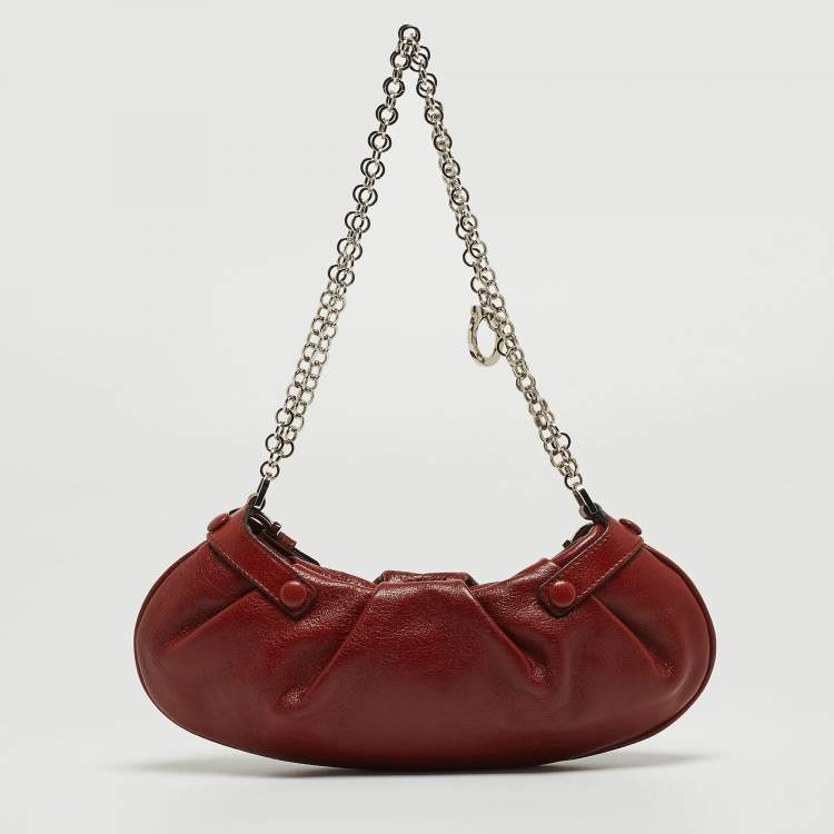 Pre Owned Salvatore Ferragamo Brown Leather Chain Pochette 