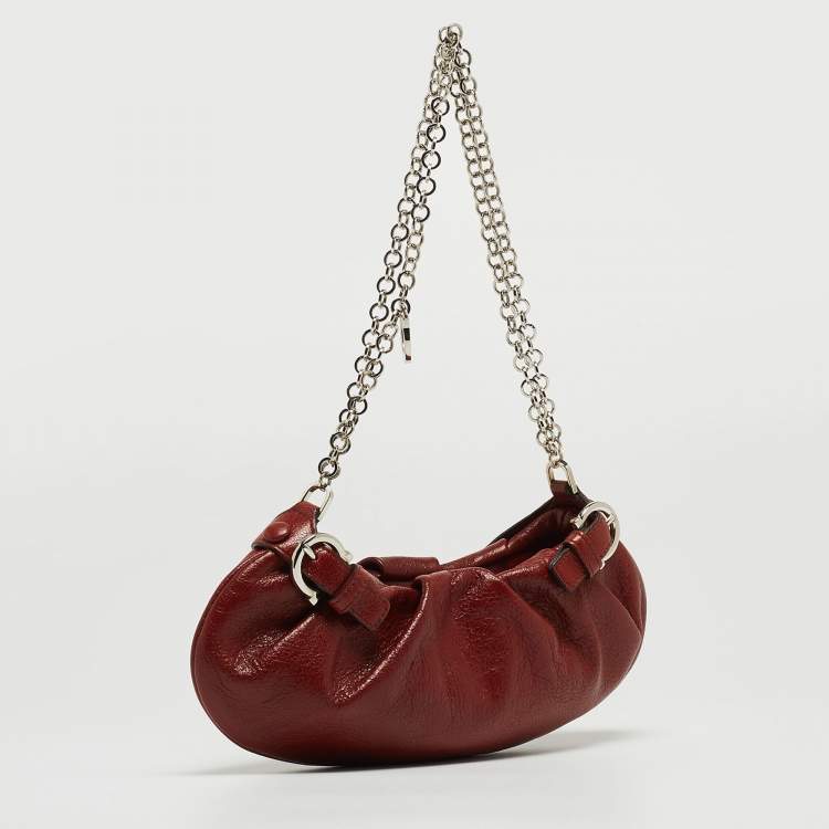 Pre Owned Salvatore Ferragamo Brown Leather Chain Pochette 