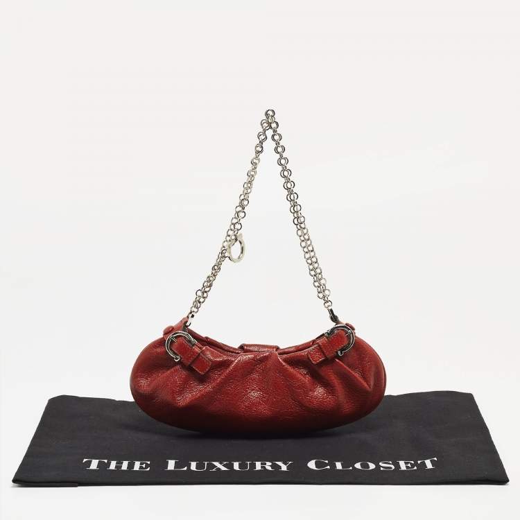 Pre Owned Salvatore Ferragamo Brown Leather Chain Pochette 