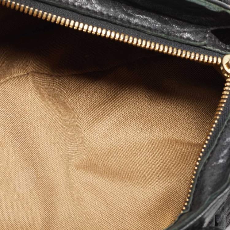 Pre Owned Salvatore Ferregamo Black Crinkled Leather Marisa Satchel