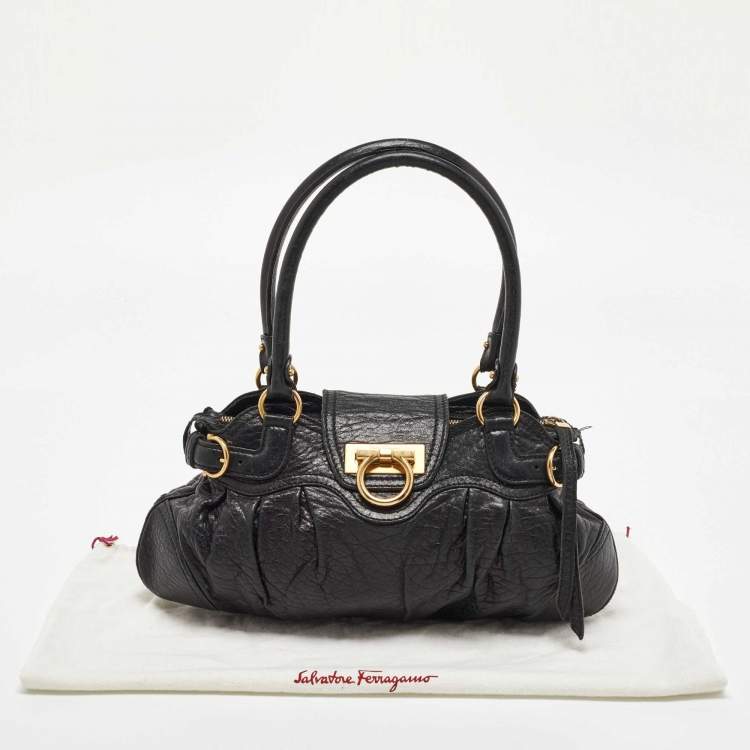 Pre Owned Salvatore Ferregamo Black Crinkled Leather Marisa Satchel