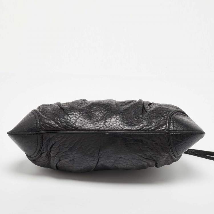 Pre Owned Salvatore Ferregamo Black Crinkled Leather Marisa Satchel