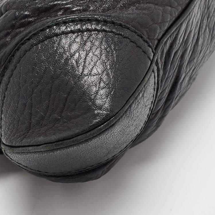 Pre Owned Salvatore Ferregamo Black Crinkled Leather Marisa Satchel