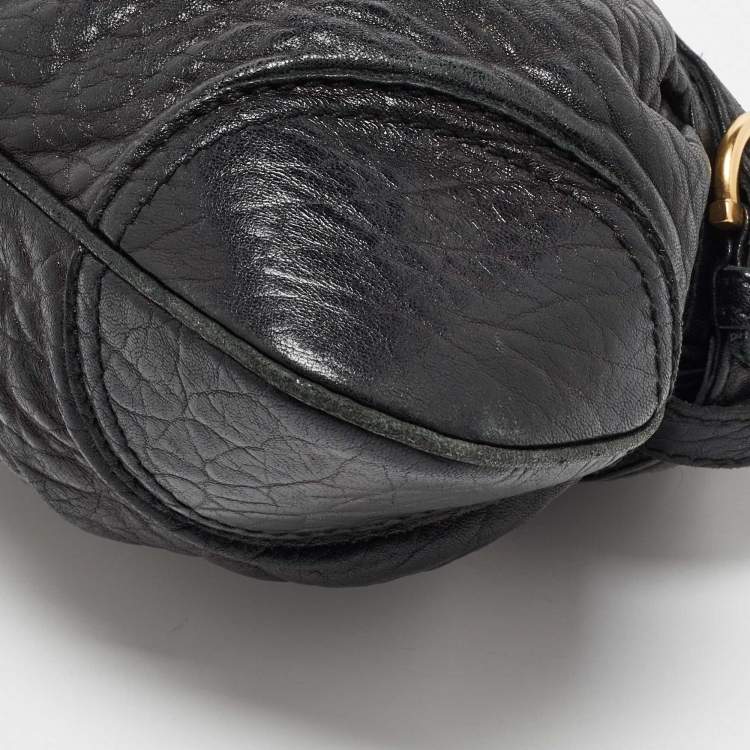 Pre Owned Salvatore Ferregamo Black Crinkled Leather Marisa Satchel