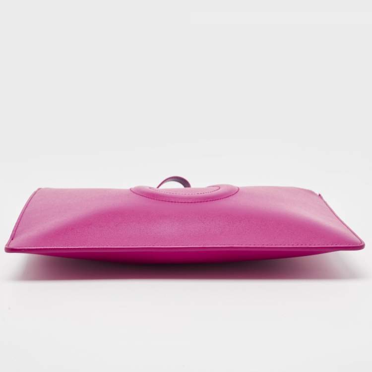 Pre Owned Salvatore Ferragamo Pink Leather Gancini Embossed Wristlet Zip Pouch