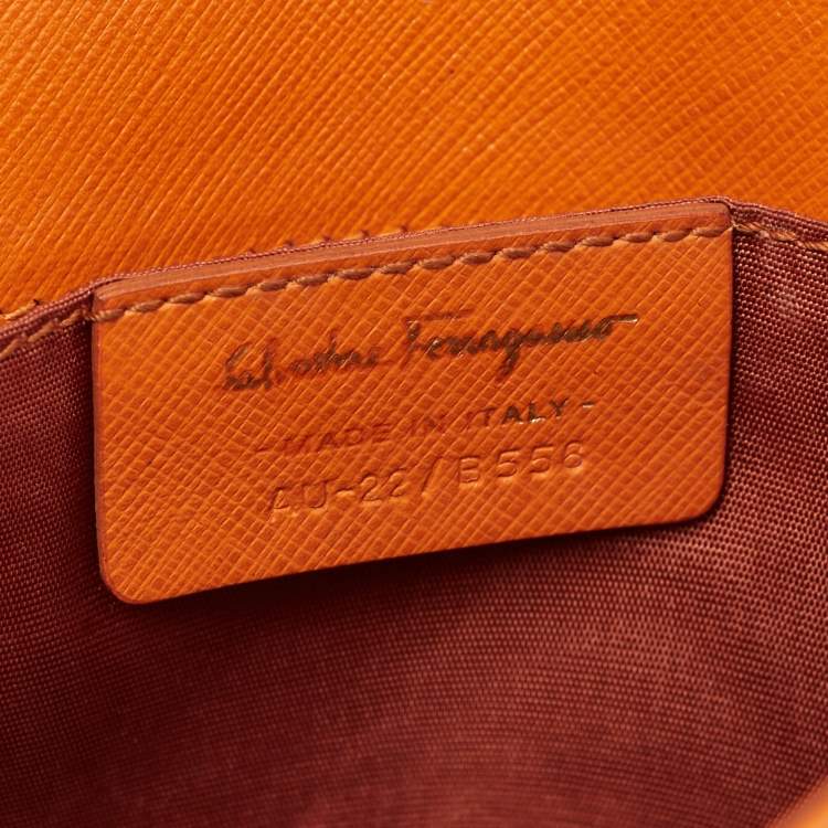 Pre Owned Salvatore Ferragamo Orange Leather Vara Bow Crossbody Bag