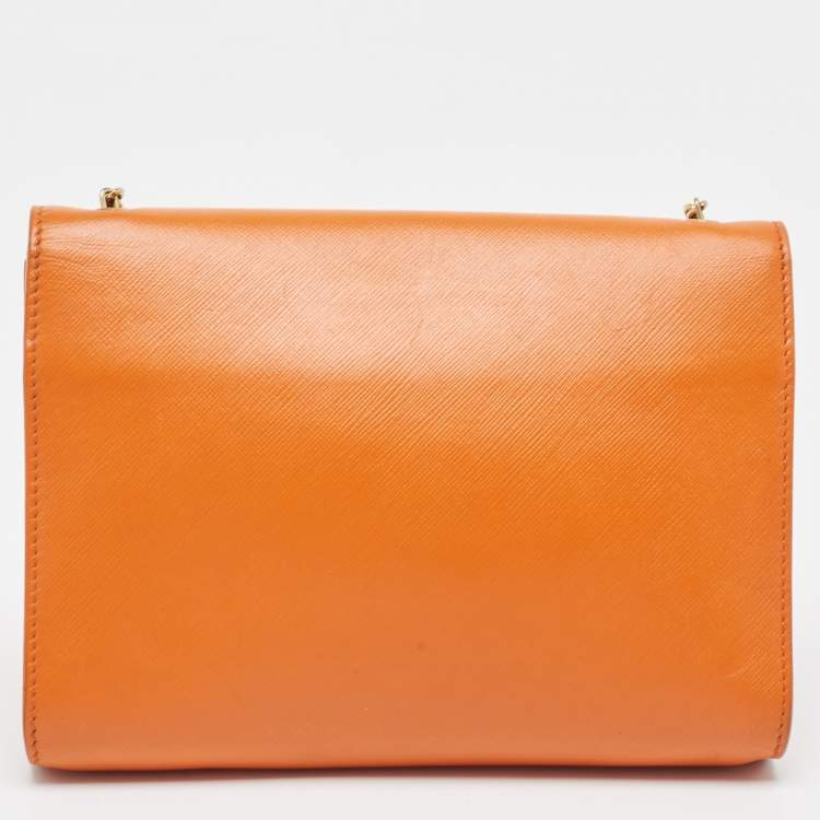 Pre Owned Salvatore Ferragamo Orange Leather Vara Bow Crossbody Bag