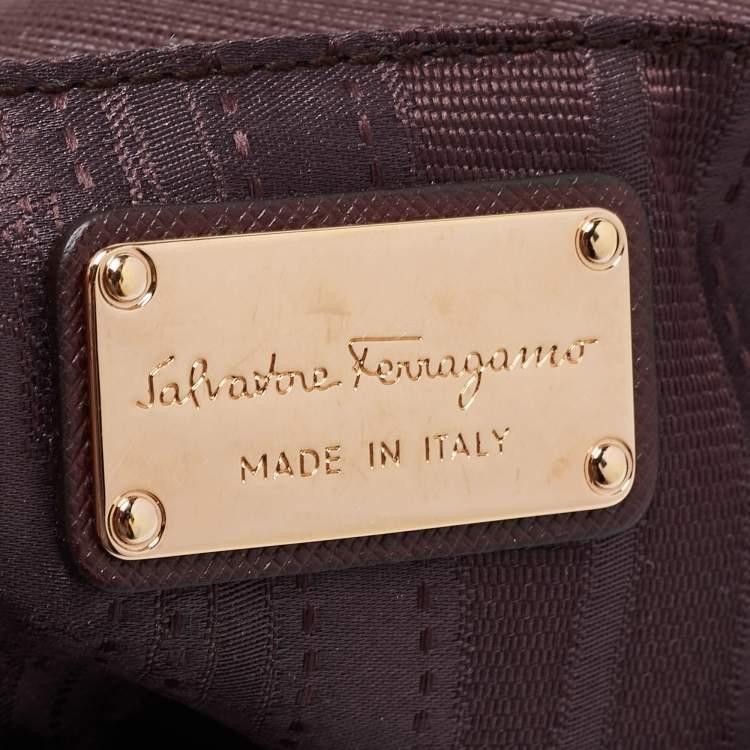 Pre Owned Salvatore Ferragamo Burgundy Leather Gancini Flap Chain Shoulder Bag