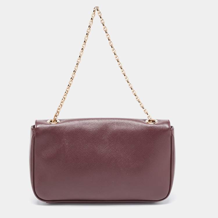 Pre Owned Salvatore Ferragamo Burgundy Leather Gancini Flap Chain Shoulder Bag