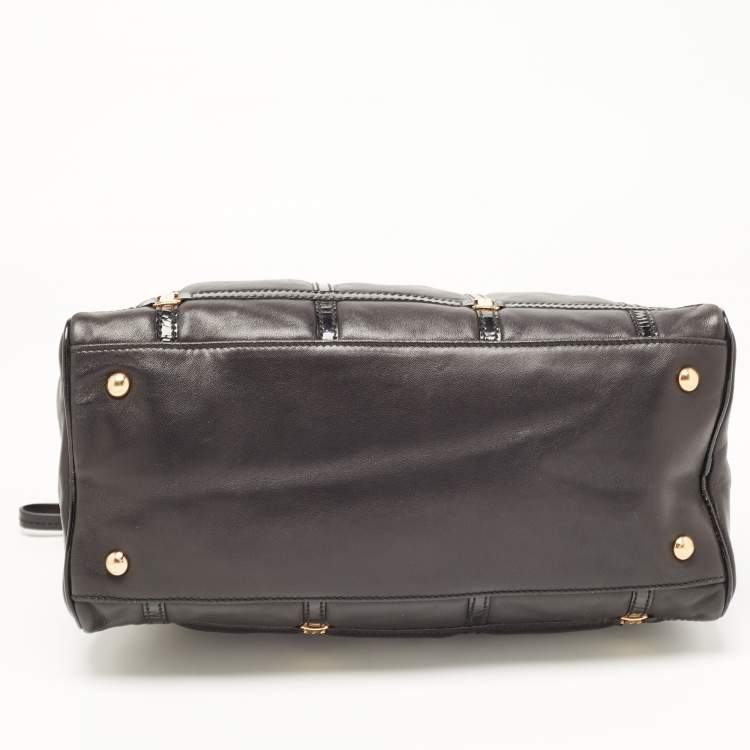 Pre Owned Salvatore Ferragamo Black Leather Square Quilt Satchel