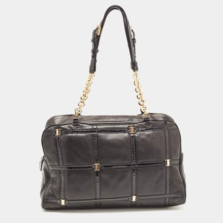 Pre Owned Salvatore Ferragamo Black Leather Square Quilt Satchel