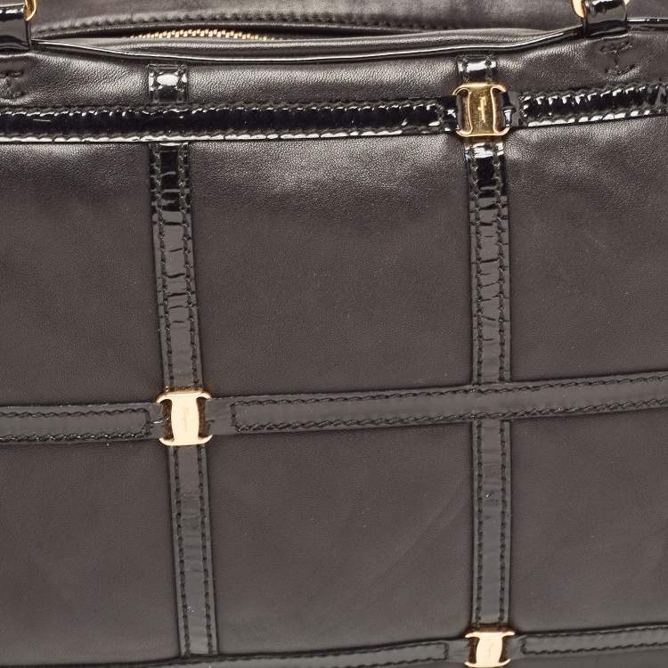 Pre Owned Salvatore Ferragamo Black Leather Square Quilt Satchel