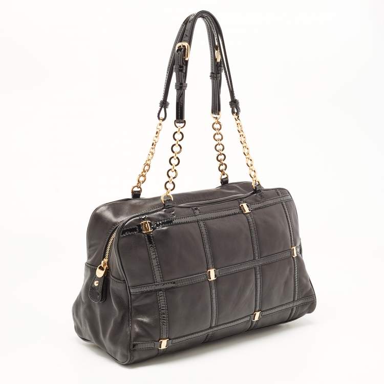 Pre Owned Salvatore Ferragamo Black Leather Square Quilt Satchel