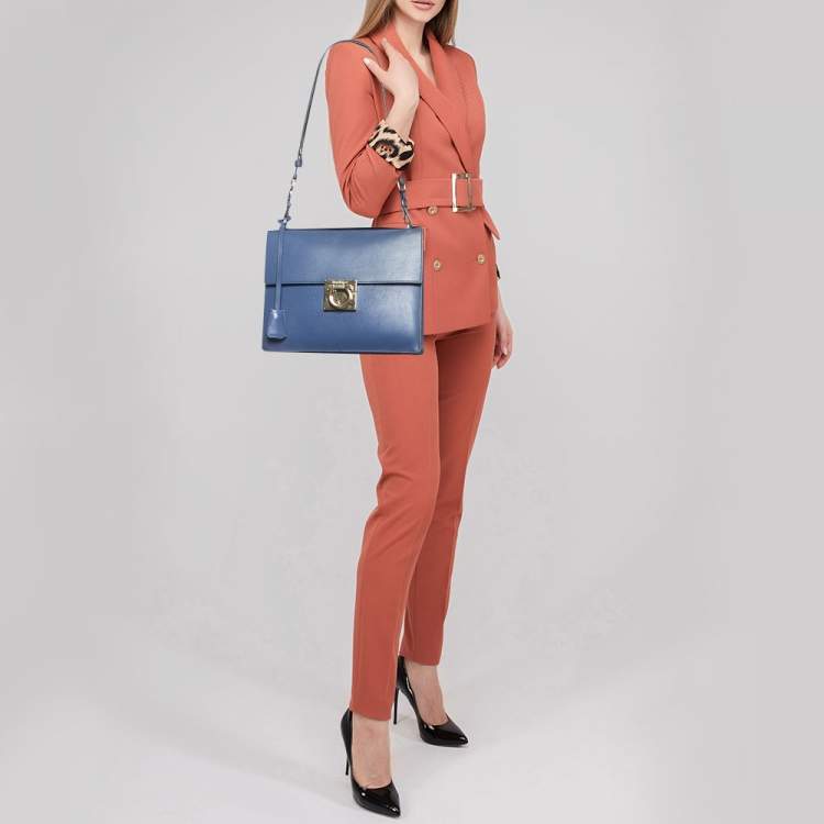 Pre Owned Salvatore Ferragamo Blue Leather Marisol Top Handle Bag
