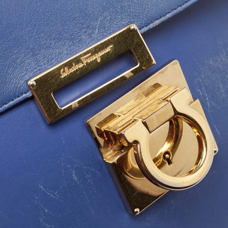 Pre Owned Salvatore Ferragamo Blue Leather Marisol Top Handle Bag
