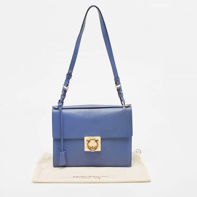 Pre Owned Salvatore Ferragamo Blue Leather Marisol Top Handle Bag