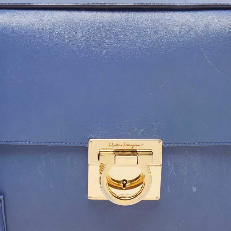 Pre Owned Salvatore Ferragamo Blue Leather Marisol Top Handle Bag