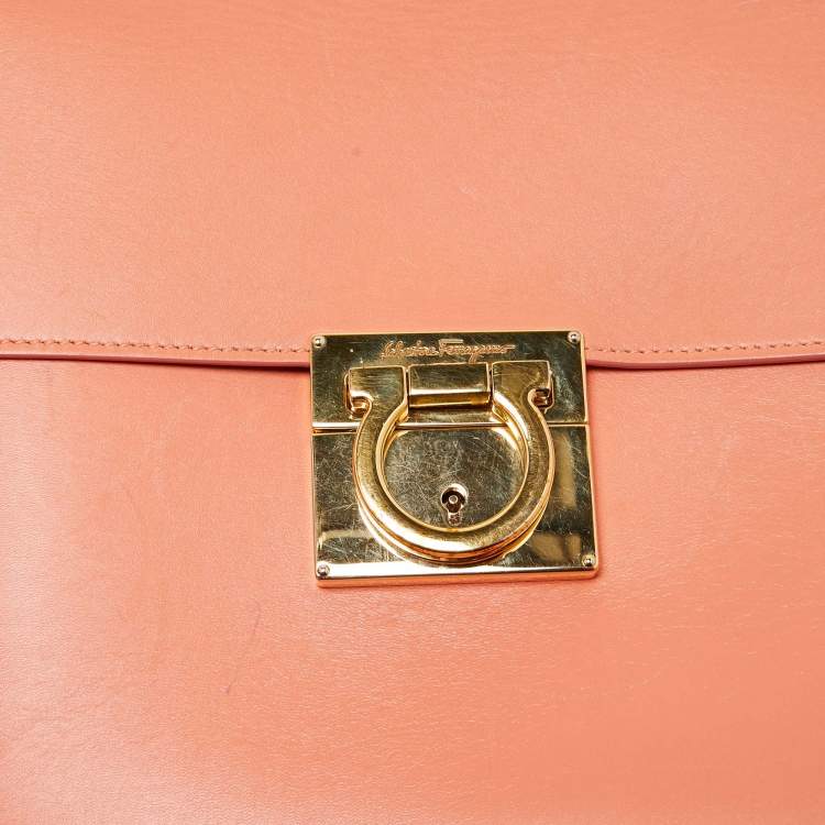 Pre Owned Salvatore Ferragamo Orange Leather Marisol Top Handle Bag