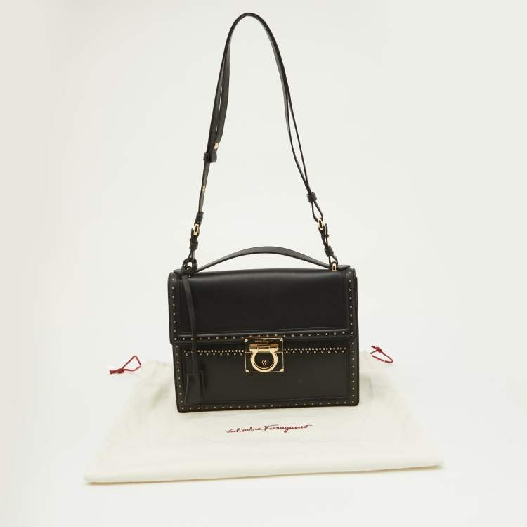 Pre Owned Salvatore Ferragamo Black Grommets Leather Marisol Top Handle Bag