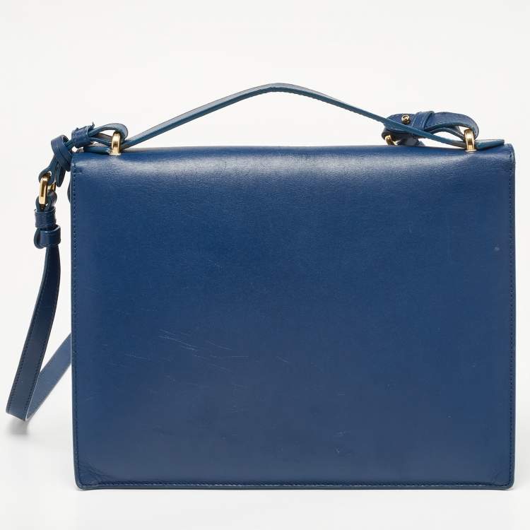 مملوكة مسبقًا Salvatore Ferragamo Navy Blue Leather Gancio Lock Shoulder Bag