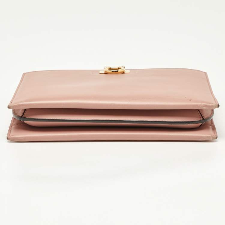 Pre Owned Salvatore Ferragamo Pink Leather Trifolio Crossbody Bag