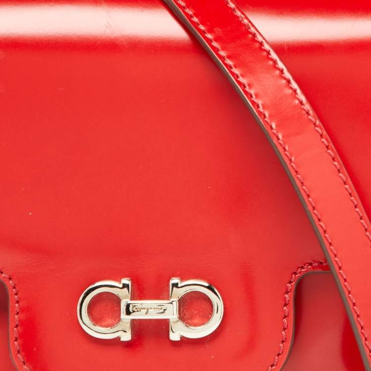 Pre Owned Salvatore Ferragamo Red Glossy Leather Rory Crossbody Bag