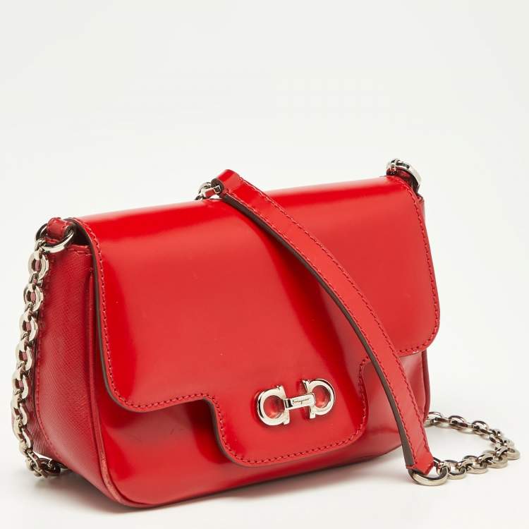 Pre Owned Salvatore Ferragamo Red Glossy Leather Rory Crossbody Bag