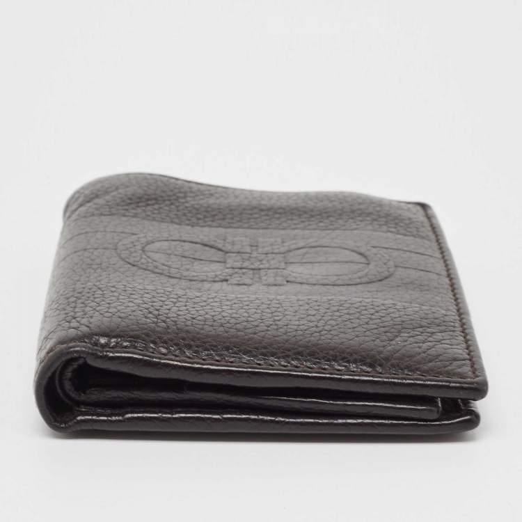 Pre Owned Salvatore Ferragamo Brown Leather Bifold Card Holder