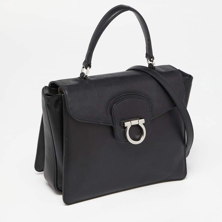 Pre Owned Salvatore Ferragamo Black Leather Katia Top Handle Bag