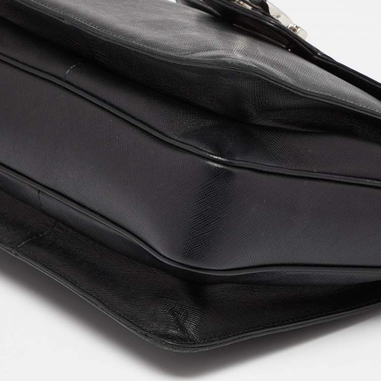 Pre Owned Salvatore Ferragamo Black Leather Katia Top Handle Bag