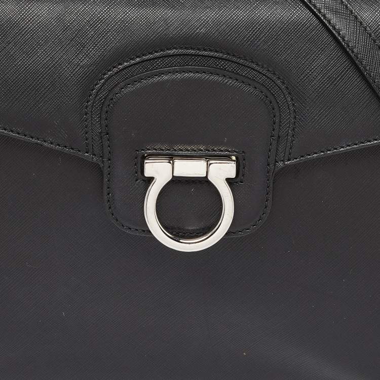 Pre Owned Salvatore Ferragamo Black Leather Katia Top Handle Bag