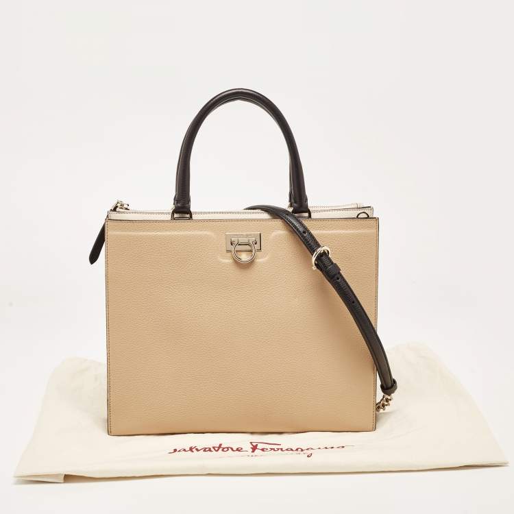 Pre Owned Salvatore Ferragamo Tricolor Leather Trifolio Top Handle Bag