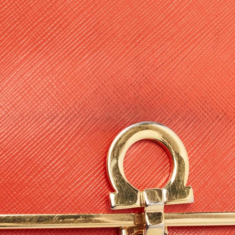 Pre Owned Salvatore Ferragamo Orange Leather Gancini Icona Continental Wallet