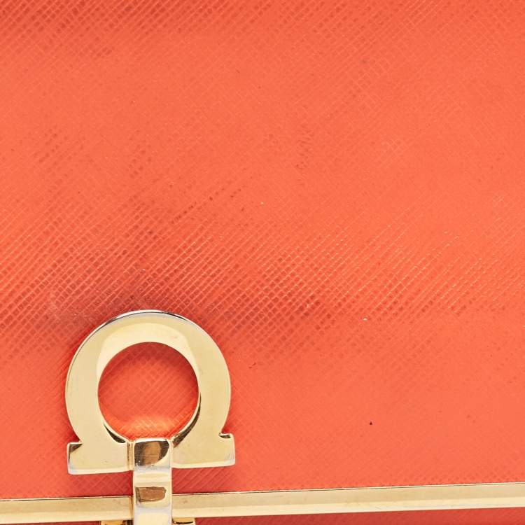 Pre Owned Salvatore Ferragamo Orange Leather Gancini Icona Continental Wallet