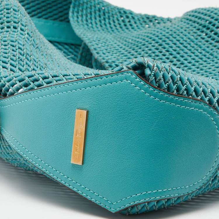 Pre Owned Salvatore Ferragamo Green Woven Leather Hobo