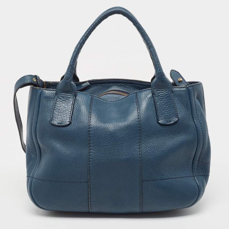 Pre Owned Salvatore Ferragamo Teal Blue Leather Gancini Tote