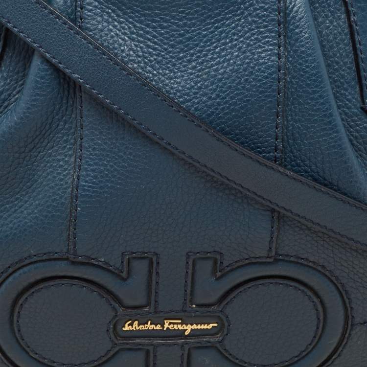 Pre Owned Salvatore Ferragamo Teal Blue Leather Gancini Tote