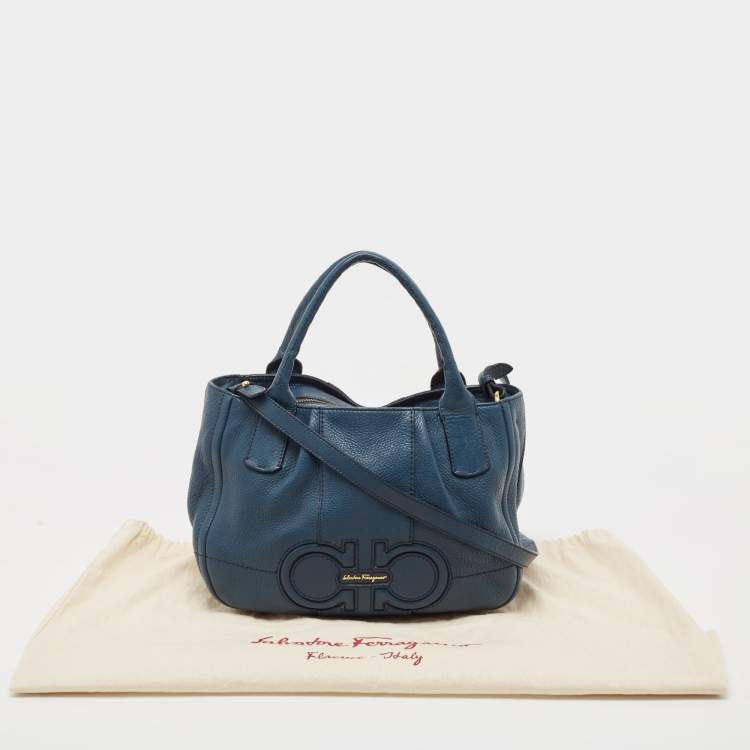 Pre Owned Salvatore Ferragamo Teal Blue Leather Gancini Tote